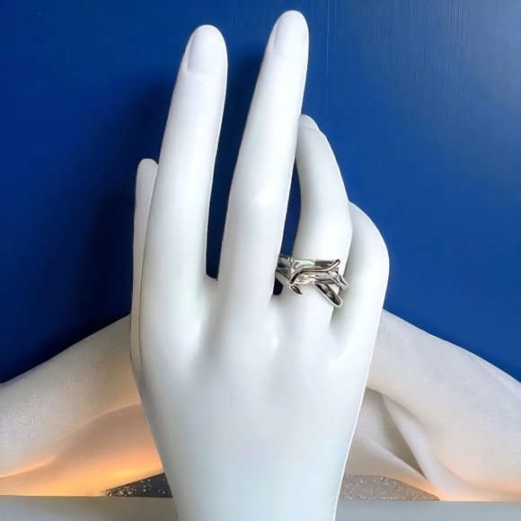 White Gold Baguette Sparkle Ring | 18K Plated Adjustable Dainty Statement - Picture 3 of 13